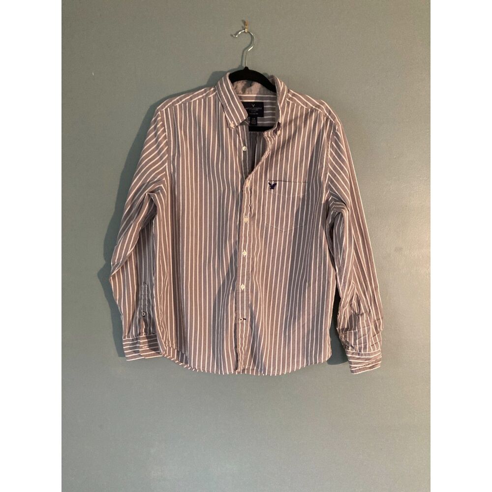 American Eagle cotton gray/white stripe shirt classic fit size large